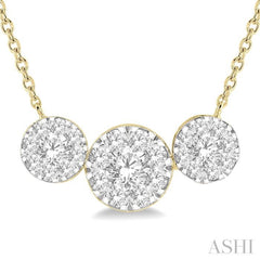 1 Ctw 3-Stone Lovebright Round Cut Diamond Necklace in 14K Yellow and White Gold