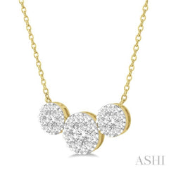 2 Ctw 3-Stone Lovebright Round Cut Diamond Necklace in 14K Yellow and White Gold