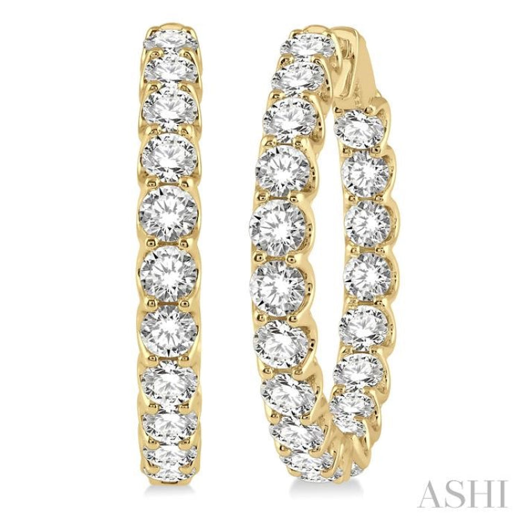 10 Ctw Inside-Out Round Cut Diamond Hoop Earrings in 14K Yellow Gold