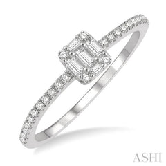 1/4 Ctw Cushion Shape Petite Baguette and Round Cut Diamond Fashion Promise Ring in 14K White Gold
