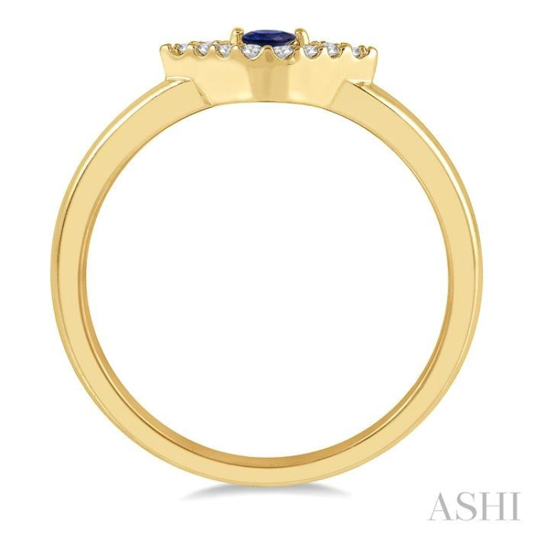 1/10 Ctw Evil Eye Round Cut Diamond & 2.60 MM Sapphire Precious Ring in 14K Yellow Gold