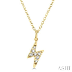 1/10 Ctw Lightning Bolt Round Cut Diamond Petite Fashion Pendant With Chain in 14K Yellow Gold