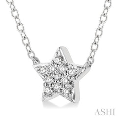 1/10 Ctw Star Round Cut Diamond Petite Fashion Pendant With Chain in 14K White Gold