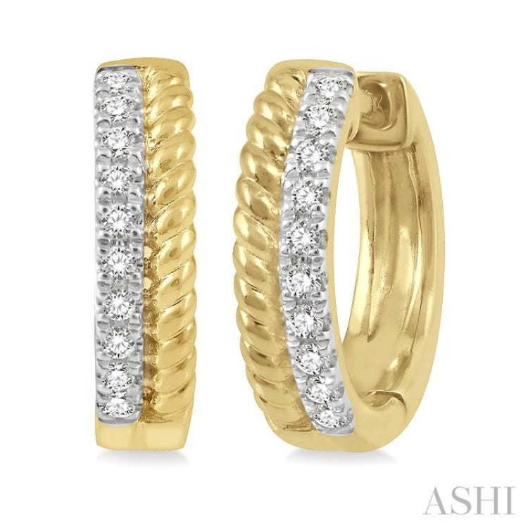 1/10 Ctw Rope Bead & Round Cut Diamond Huggie Earrings in 14K Yellow Gold