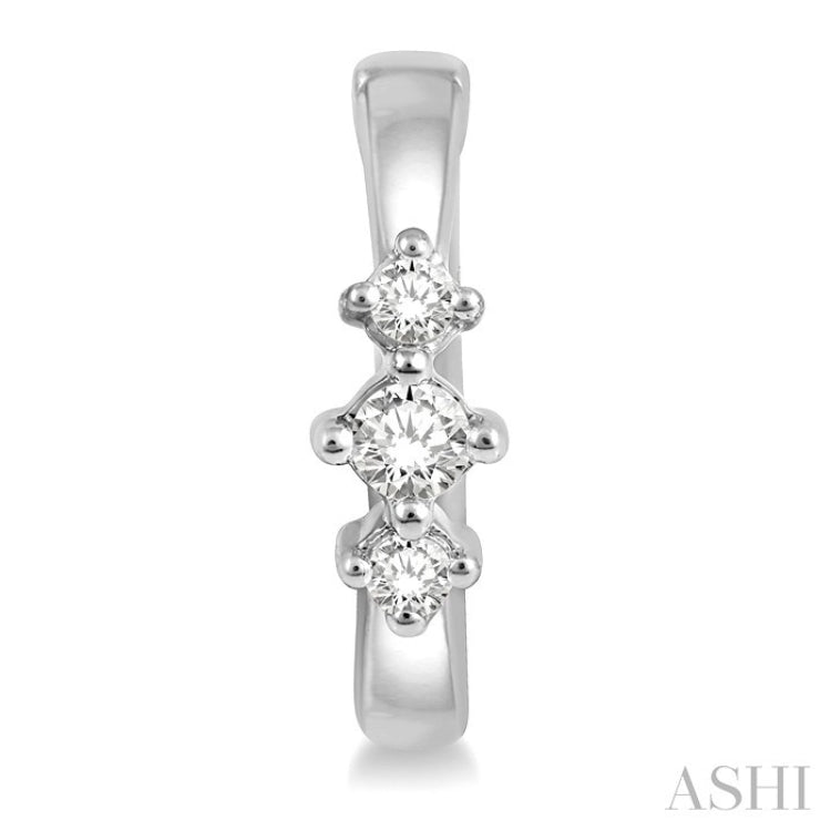 1/6 Ctw Three Stone Round Cut Diamond Huggie Petite Earrings in 14K White Gold