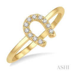 1/10 Ctw Horseshoe Charm Round Cut Diamond Petite Fashion Ring in 14K Yellow Gold