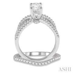 1 1/3 Ctw Diamond Wedding Set with 1 1/6 Ctw Oval Cut Engagement Ring and 1/5 Ctw Wedding Band in 14K White Gold