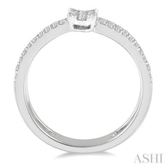 1/3 ctw Twin Band Oval Shape Lovebright Round Cut Diamond Fashion Ring in 14K White Gold