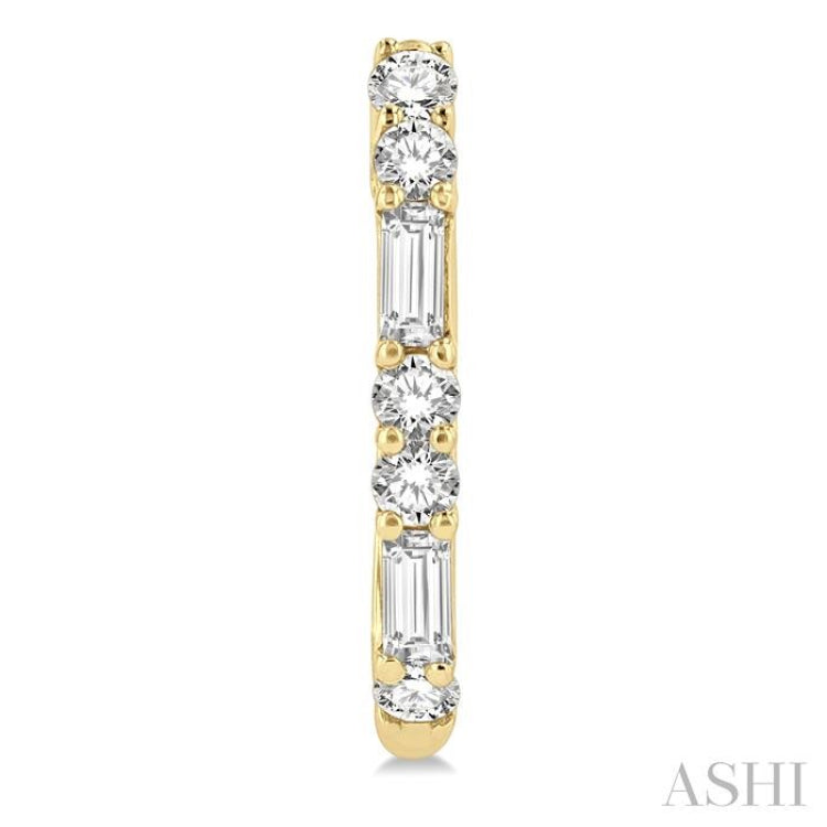 1/3 ctw Baguette and Single Cut Diamond Petite Huggies in 14K Yellow Gold