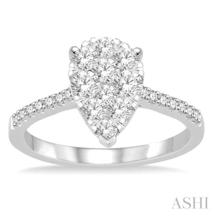 3/4 Ctw Pear Shape Diamond Lovebright Ring in 14K White Gold