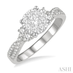 3/4 Ctw Crossed Split Shank Lovebright Diamond Cluster Ring in 14K White Gold