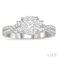 3/4 Ctw Crossed Split Shank Lovebright Diamond Cluster Ring in 14K White Gold