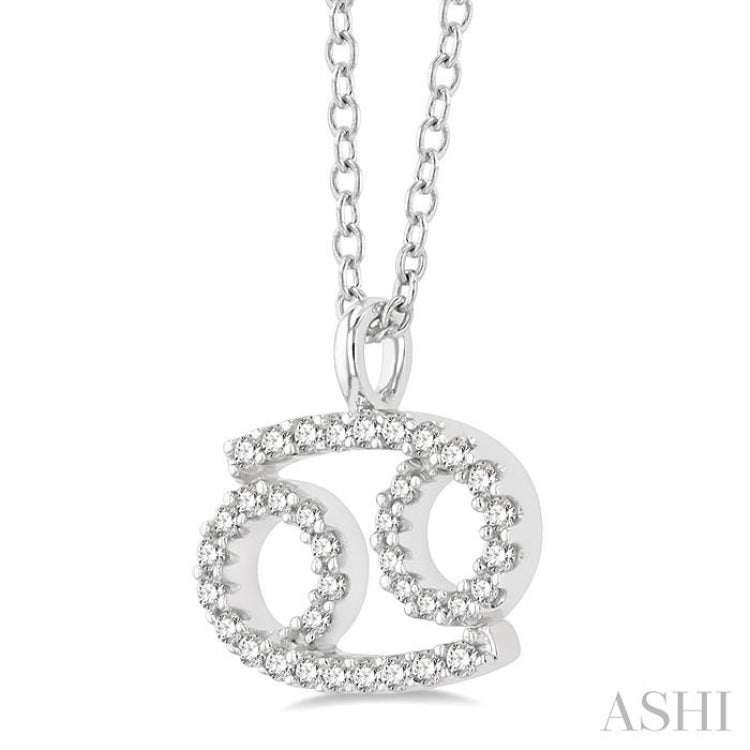 1/8 Ctw Cancer Round Cut Diamond Zodiac Pendant With Chain in 10K White Gold