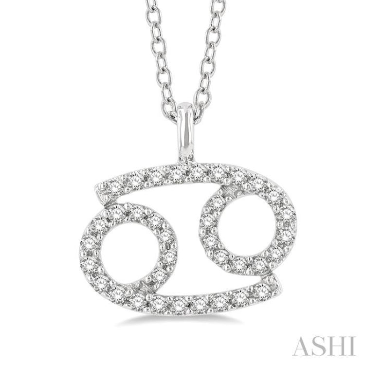 1/8 Ctw Cancer Round Cut Diamond Zodiac Pendant With Chain in 10K White Gold