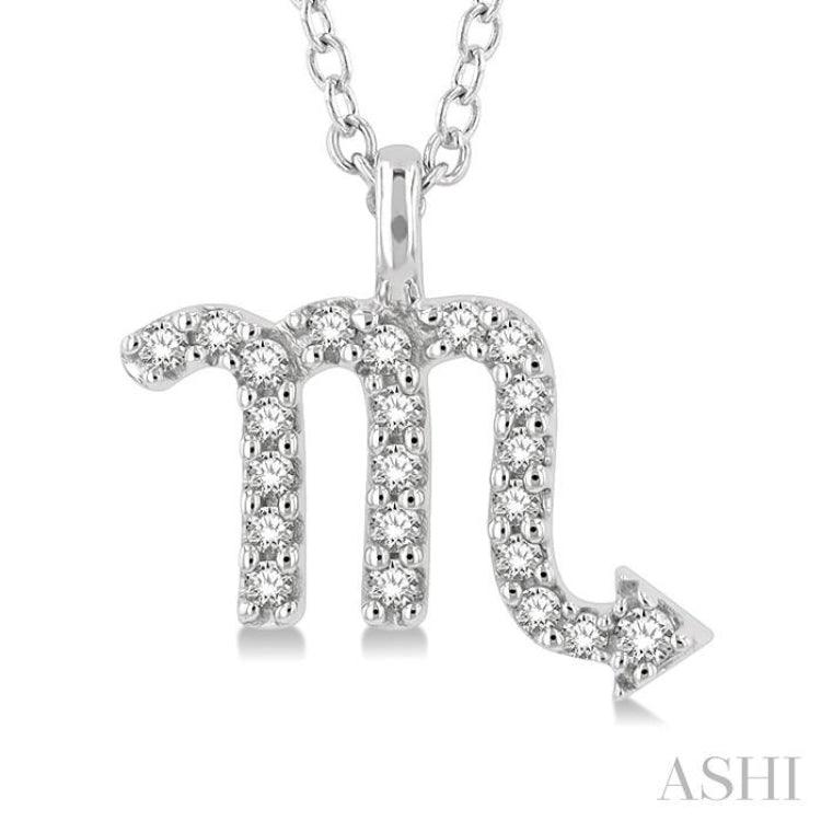 1/10 Ctw Scorpio Round Cut Diamond Zodiac Pendant With Chain in 10K White Gold