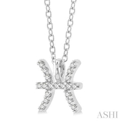 1/20 Ctw Pisces Round Cut Diamond Zodiac Pendant With Chain in 10K White Gold
