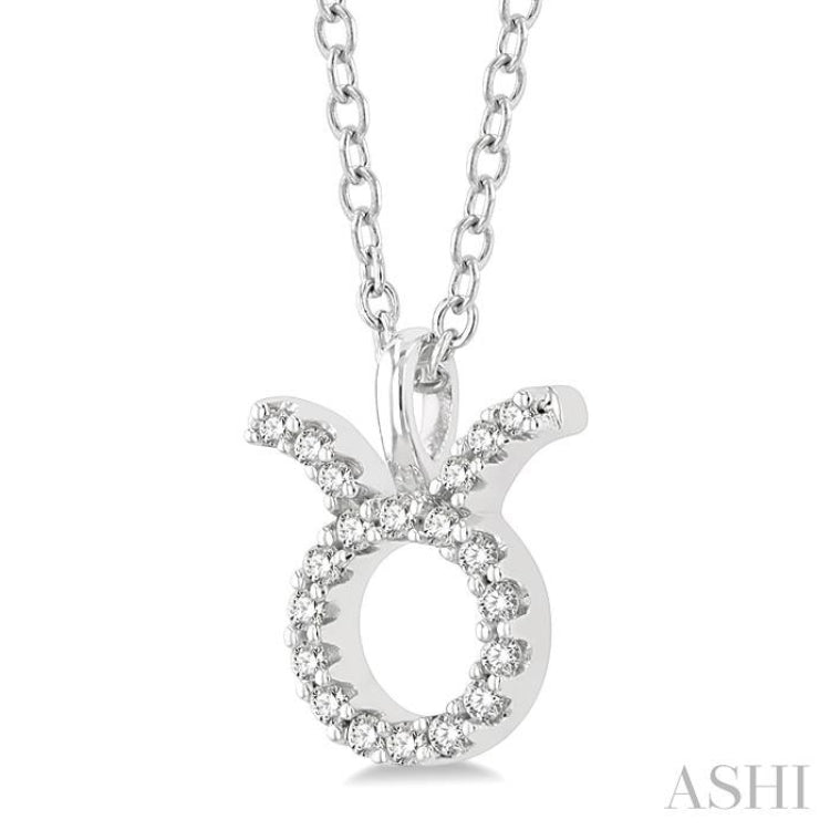 1/10 Ctw Taurus Round Cut Diamond Zodiac Pendant With Chain in 10K White Gold