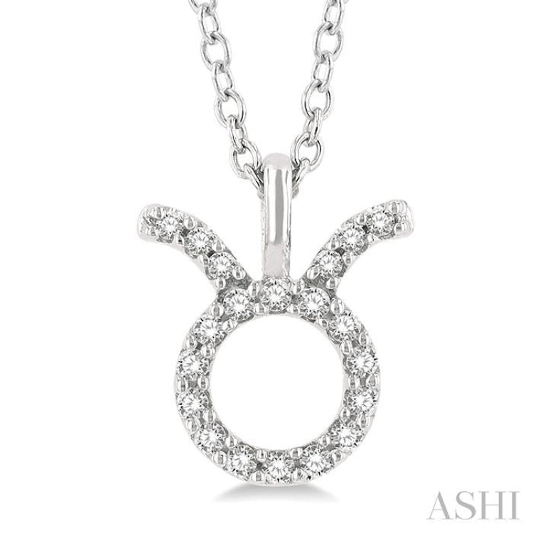 1/10 Ctw Taurus Round Cut Diamond Zodiac Pendant With Chain in 10K White Gold