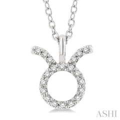 1/10 Ctw Taurus Round Cut Diamond Zodiac Pendant With Chain in 10K White Gold