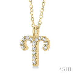 1/10 Ctw Aries Round Cut Diamond Zodiac Pendant With Chain in 10K Yellow Gold