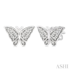 1/10 ctw Petite Butterfly Round Cut Diamond Fashion Stud Earring in 10K White Gold