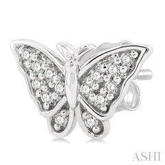 1/10 ctw Petite Butterfly Round Cut Diamond Fashion Stud Earring in 10K White Gold