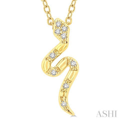 1/20 Ctw Snake Petite Round Cut Diamond Fashion Pendant With Chain in 10K Yellow Gold