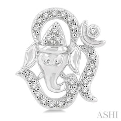 1/6 ctw Petite Ganesha in 'OM' Symbol Round Cut Diamond Fashion Stud Earring in 10K White Gold