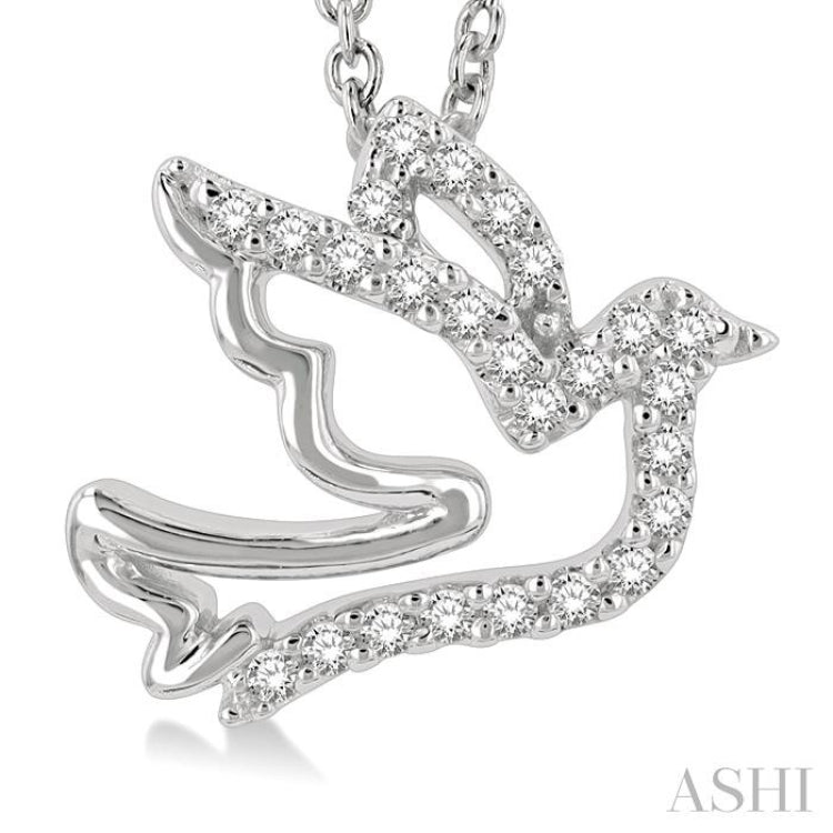 1/10 ctw Petite Dove Round Cut Diamond Fashion Pendant With Chain in 10K White Gold