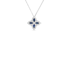 DIAMOND PRINCESS DIAMOND AND BLUE SAPPHIRE LARGE FLOWER NECKLACE