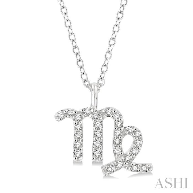 1/8 Ctw Virgo Round Cut Diamond Zodiac Pendant With Chain in 14K White Gold