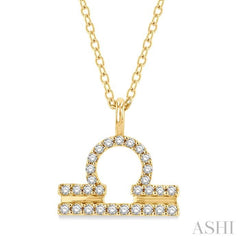 1/8 Ctw Libra Round Cut Diamond Zodiac Pendant With Chain in 14K Yellow Gold