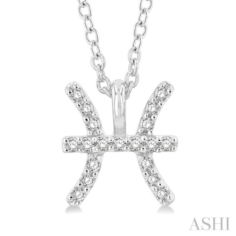 1/20 Ctw Pisces Round Cut Diamond Zodiac Pendant With Chain in 14K White Gold