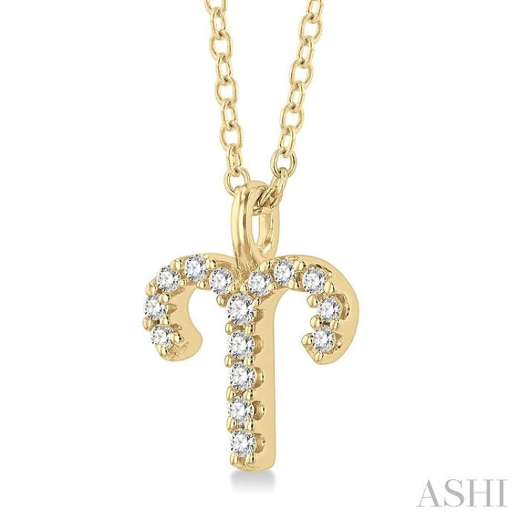 1/10 Ctw Aries Round Cut Diamond Zodiac Pendant With Chain in 14K Yellow Gold