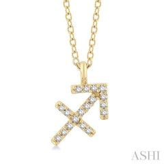 1/10 Ctw Sagittarius Round Cut Diamond Zodiac Pendant With Chain in 14K Yellow Gold