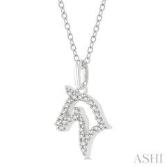 1/10 Ctw Horse Head Petite Round Cut Diamond Fashion Pendant With Chain in 10K White Gold