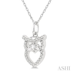 1/8 Ctw Owl Frame Petite Round Cut Diamond Fashion Pendant With Chain in 10K White Gold