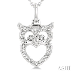 1/8 Ctw Owl Frame Petite Round Cut Diamond Fashion Pendant With Chain in 10K White Gold