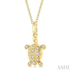 1/6 Ctw Marine Life Turtle Petite Round Cut Diamond Fashion Pendant With Chain in 10K Yellow Gold