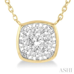 1/3 Ctw Cushion Shape Lovebright Diamond Necklace in 14K Yellow and White Gold