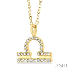 1/8 Ctw Libra Round Cut Diamond Zodiac Pendant With Chain in 10K Yellow Gold