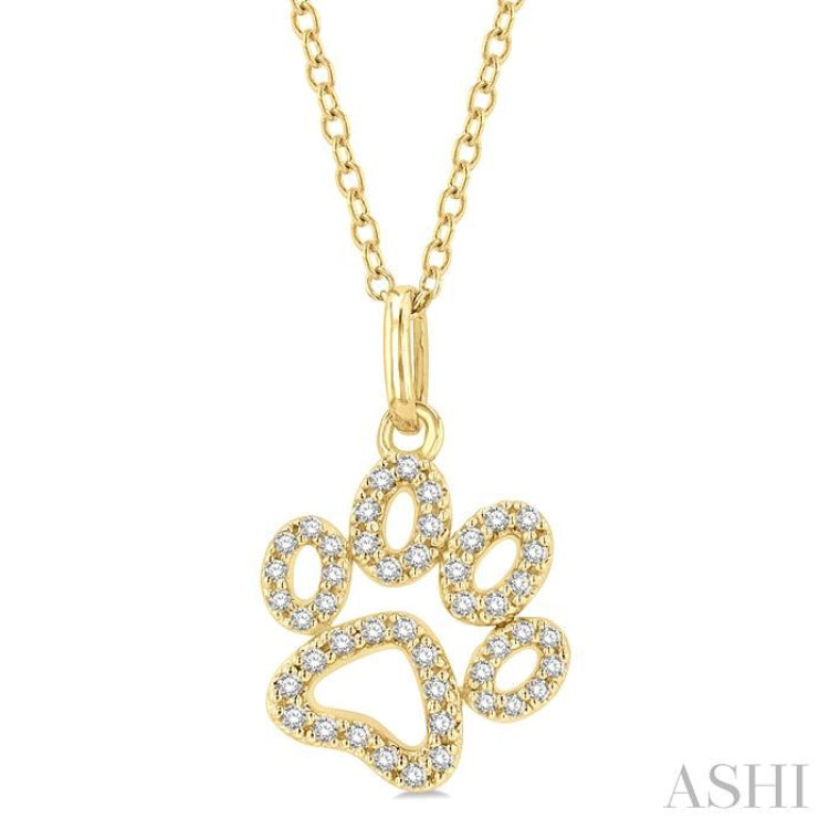 1/6 Ctw Open Dog Paw Petite Round Cut Diamond Fashion Pendant With Chain in 10K Yellow Gold