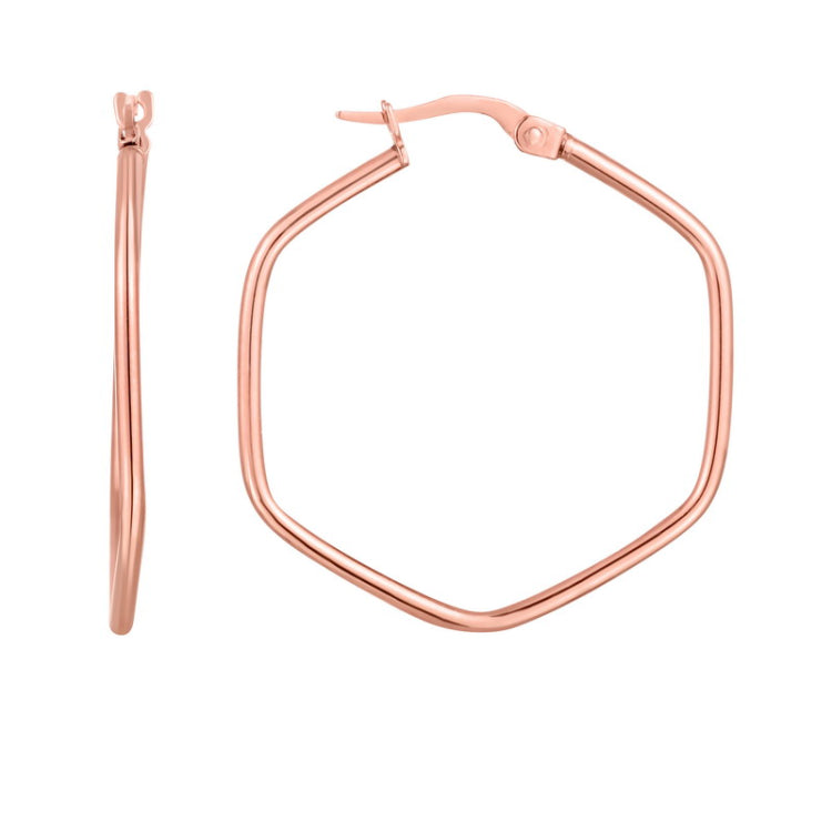 14K Rounded Edges Hexagon Hoops