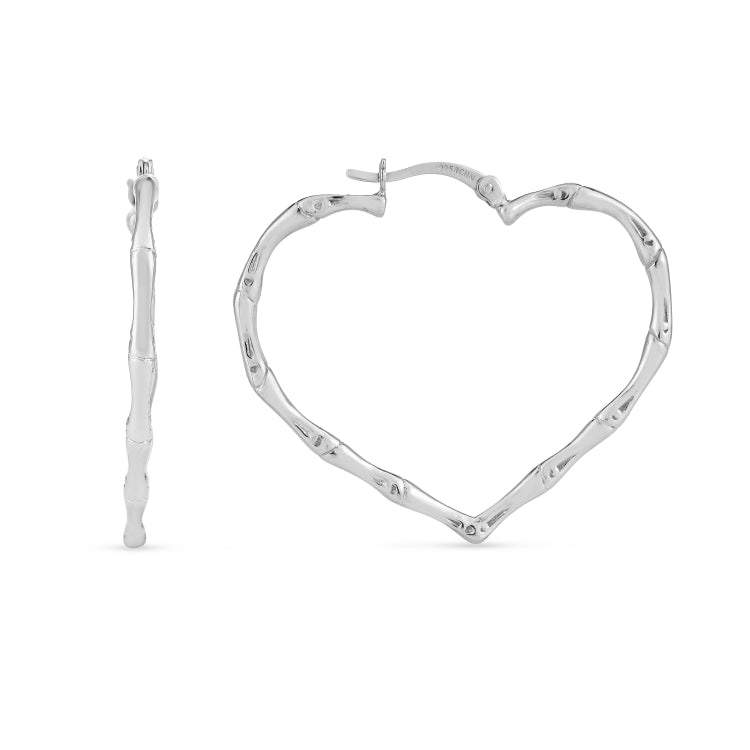 Silver Heart Bamboo Hoops