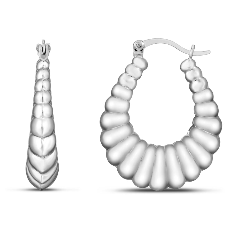 Silver Graduated Ribbed Hoops