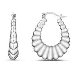 Silver Graduated Ribbed Hoops