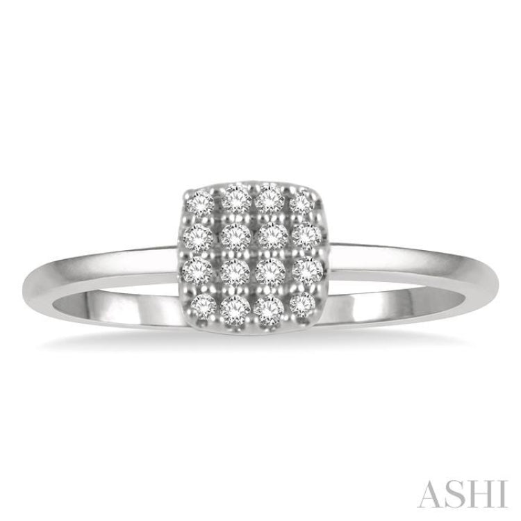 1/8 Ctw Cushion Shape Round Cut Diamond Petite Fashion Ring in 10K White Gold