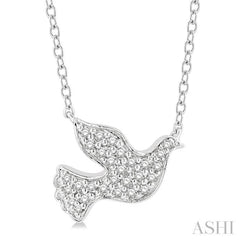 1/8 Ctw Dove Symbol Petite Round Cut Diamond Fashion Pendant With Chain in 10K White Gold