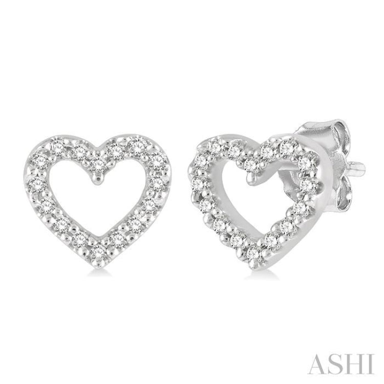 1/10 Ctw Heart Cutout Round Cut Diamond Petite Fashion Earring in 10K White Gold