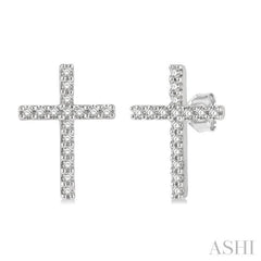 1/10 Ctw Cross Round Cut Diamond Petite Fashion Earring in 14K White Gold